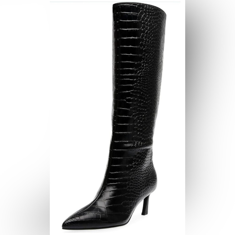 Steve Madden Black Croc-Embossed Over-the-Knee Boot